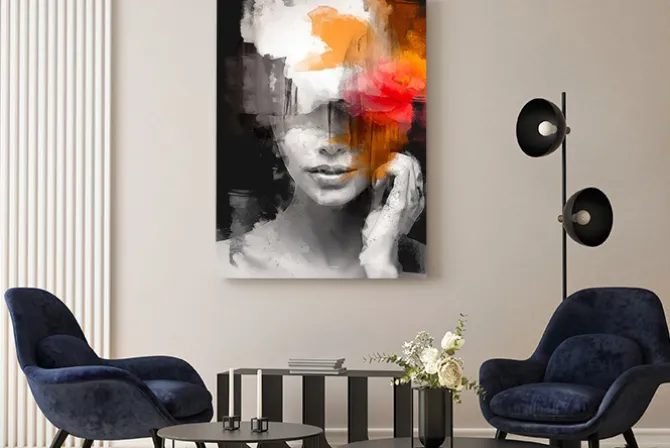 Obraz: Abstrakcyjne kolorowe rozmycie na twarzy kobiety