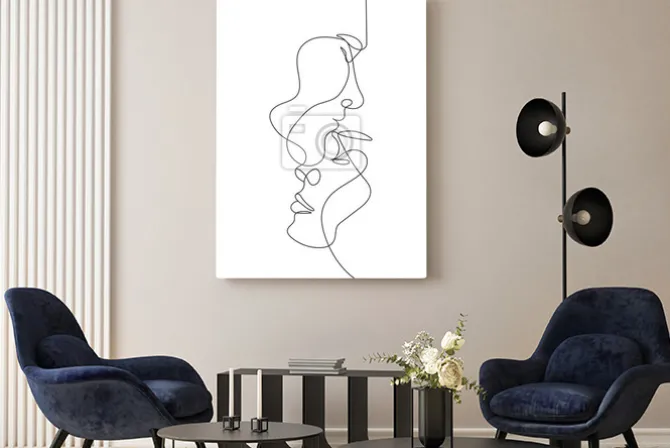 Obraz: Abstrakcyjne kontury twarzy w stylu line art