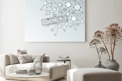 Obraz: Abstrakcyjne struktury cząsteczki dna z wielokąta na jasnoszarym