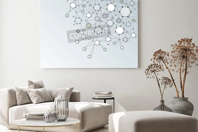 Obraz: Abstrakcyjne struktury cząsteczki dna z wielokąta na jasnoszarym