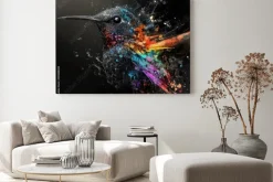 Obraz: Abstrakcyjny kolorowy ptak koliber na czarnym tle