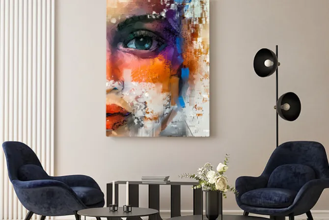 Obraz: Abstrakcyjny kolorowy portret dziewczyny młodej kobiety