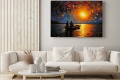 Obraz: Abstrakcyjny krajobraz gwieździsta noc nad jeziorem