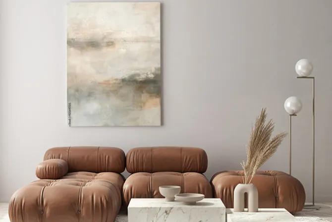 Obraz: Abstrakcyjny krajobraz w odcieniach szarości i beżu