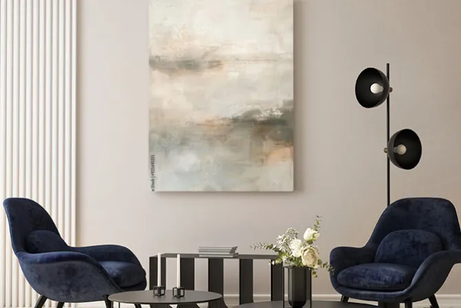 Obraz: Abstrakcyjny krajobraz w odcieniach szarości i beżu