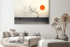 Obraz: Abstrakcyjny krajobraz zachód słońca i drzewo