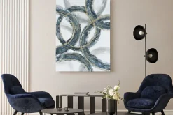 Obraz: Abstrakcyjny motyw z okręgami i złotymi zdobieniami