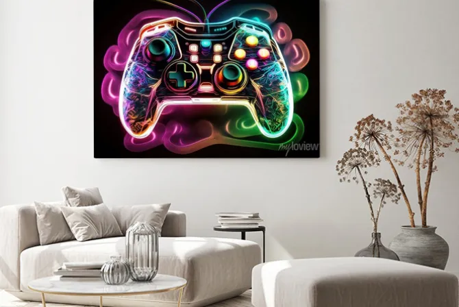 Obraz: Abstrakcyjny neonowy kontroler do gier