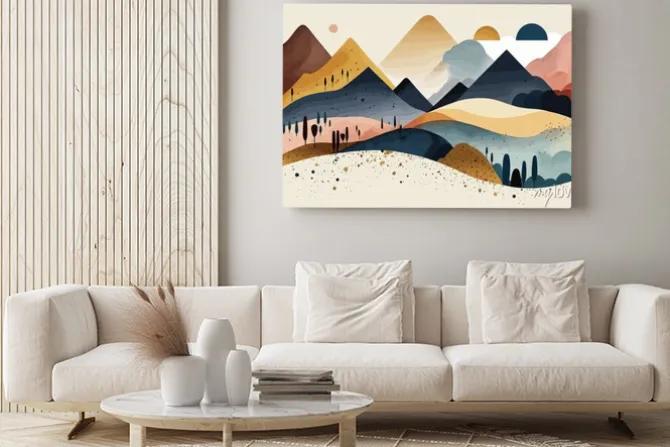 Obraz: Abstrakcyjny pejzaż górski w minimalistycznym stylu
