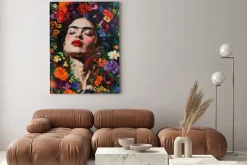 Obraz: Abstrakcyjny portret kobiety z kwiatami na głowie