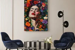 Obraz: Abstrakcyjny portret kobiety z kwiatami na głowie