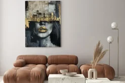 Obraz: Abstrakcyjny portret kobiety i wieżowce