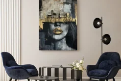 Obraz: Abstrakcyjny portret kobiety i wieżowce