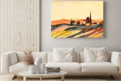 Obraz: Acrylfarben gemälde einer stark farbigen bunten toskana landschaft