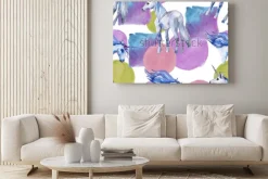 Obraz: Ładny jednorożec konia. bajkowe dzieci słodki sen. tęczowy wzór