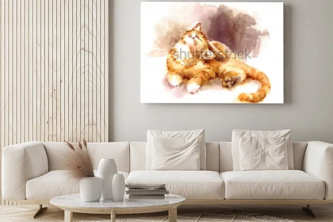 Obraz: Akwarela drapiący się kotek