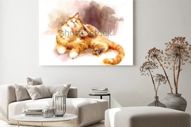 Obraz: Akwarela drapiący się kotek