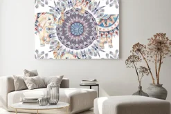 Obraz: Akwarela etniczne słonia i pióro mandali tło. abstrakta piórkowy