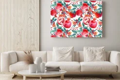 Obraz: Akwarela granatu kwitną gałęzie i owoce bez szwu wzór