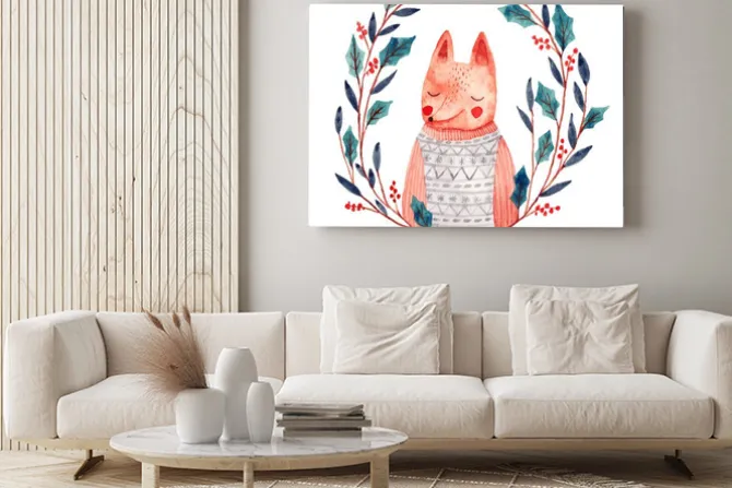 Obraz: Akwarela ilustracja z pies i boże narodzenie wieniec. 2018 nowy