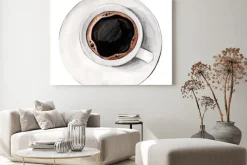 Obraz: Akwarela ilustrował gorącą kawę w białej porcelany filiżance