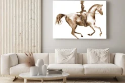 Obraz: Akwarela jeźdźca i ujeżdżenia koni na białym tle. jeździectwo.