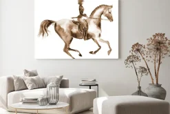 Obraz: Akwarela jeźdźca i ujeżdżenia koni na białym tle. jeździectwo.