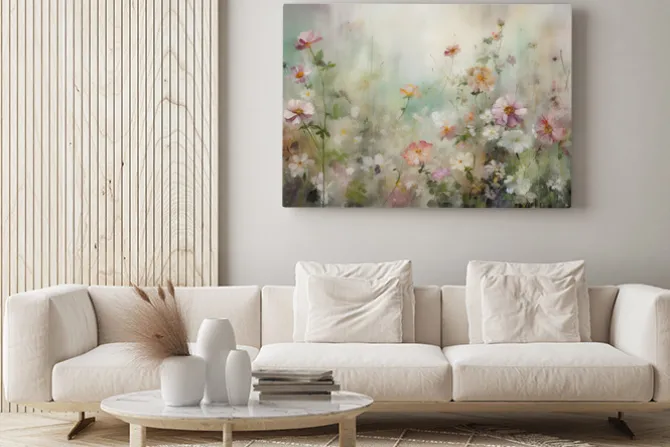 Obraz: Akwarela łąki z kwiatami vintage