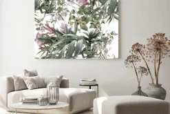 Obraz: Akwarela liście i kwiaty na białym tle