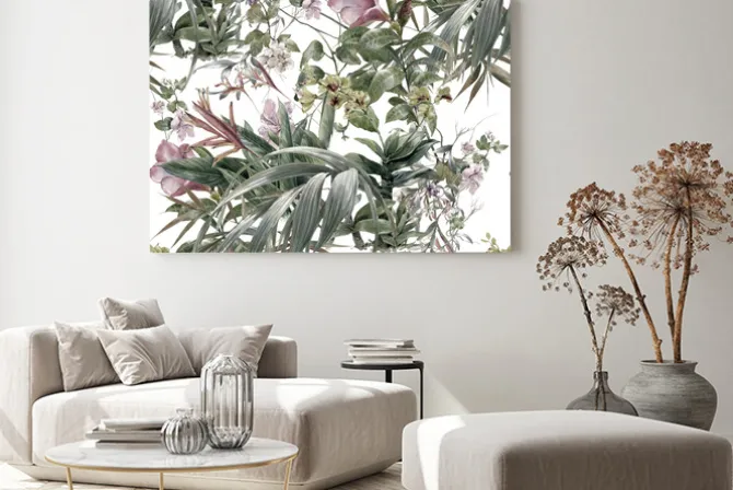 Obraz: Akwarela liście i kwiaty na białym tle