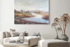 Obraz: Akwarela malarstwo krajobraz. rzeka i stary wiatrak. akwarela