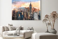 Obraz: Akwarela manhattan drapacze chmur przy zmierzchem - nowy jork