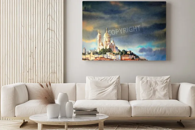 Obraz: Akwarela na montmartre w paryżu, we francji miasta.