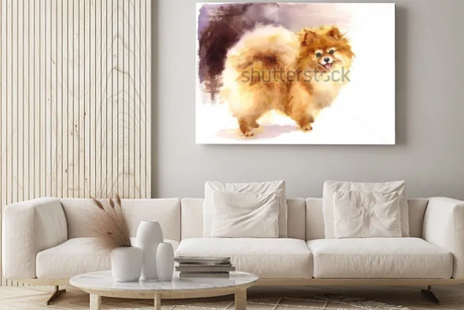 Obraz: Akwarela pies pomorskie portret ręcznie malowany