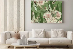 Obraz: Akwarela tropikalny wzór na ciemnozielonym tle. rękodzieło pasuje