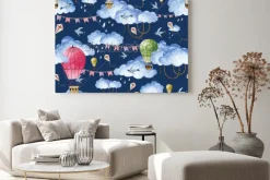 Obraz: Akwarela wzór z balonami i chmurami