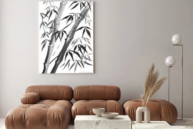 Obraz: Akwarela z dwóch bambusa łodygi malowane grunge udaremnienia.