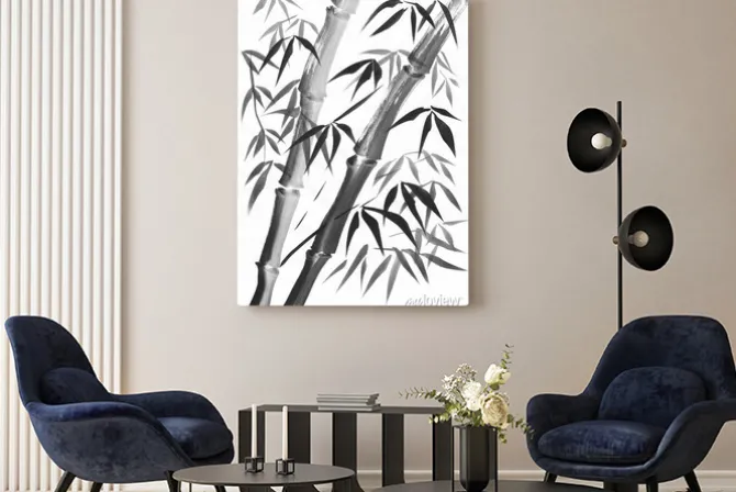 Obraz: Akwarela z dwóch bambusa łodygi malowane grunge udaremnienia.