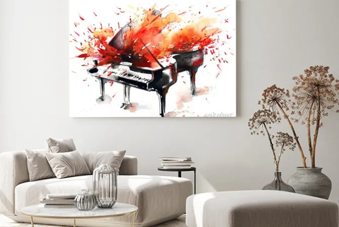 Obraz: Akwarela z wybuchającym fortepianem