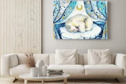 Obraz: Akwarele ilustracji z dzieci śpi białego misia na góry lodowej.