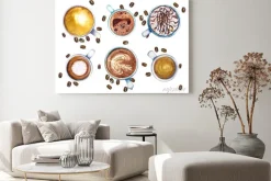 Obraz: Akwareli filiżanki kawy, odizolowywać na białym tle z kawowymi