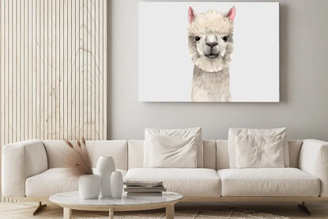 Obraz: Akwarelowa biała lama na jasnym tle