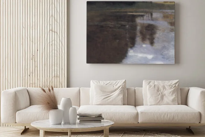 Obraz: Akwarelowe drzewa odbijające się w tafli jeziora