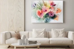 Obraz: Akwarelowe kwiaty w odcieniach różu i fioletu