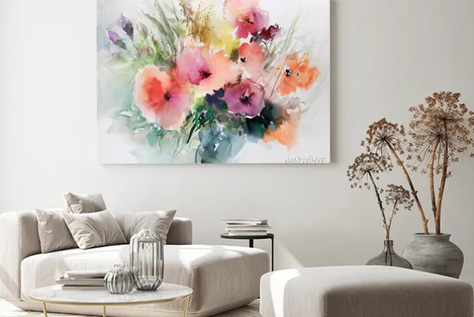 Obraz: Akwarelowe kwiaty w odcieniach różu i fioletu
