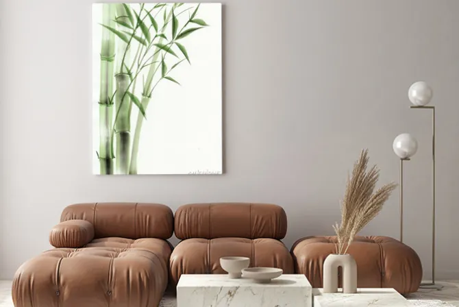 Obraz: Akwarelowe łodygi bambusa na białym tle