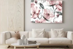 Obraz: Akwarelowe różowe kwiaty na białym tle