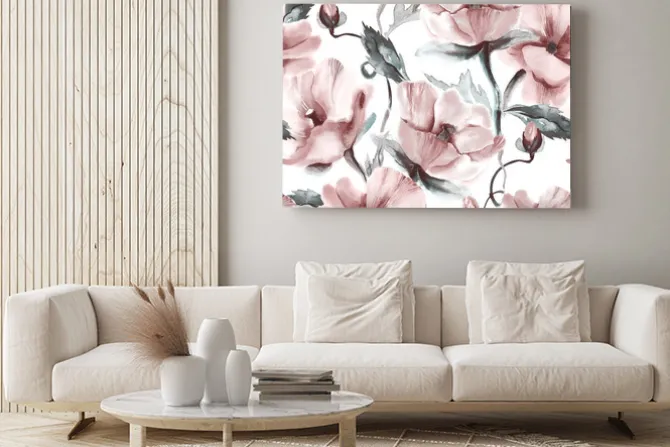 Obraz: Akwarelowe różowe kwiaty na białym tle