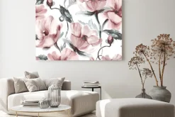 Obraz: Akwarelowe różowe kwiaty na białym tle