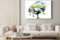 Obraz: Akwarelowy fortepian z lecącymi ptakami